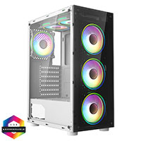 CiT Mirage F6 White ATX Gaming Case with TG Front and 30 Percent Tint TG Side Panel with 6 x Dual-Ring Infinity Fans and 6-Port Hub