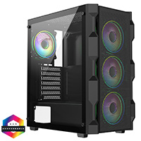 CiT Neo Black ATX Gaming Case with Mesh Front and Tempered Glass Side 6-Port PWM Hub and 4 x CiT Tornado Dual-Ring Infinity Fans