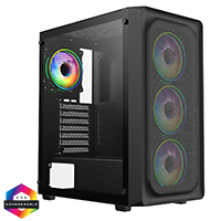 CiT Orion Black ATX Gaming Case with Mesh Front and Tempered Glass Side 6-Port PWM Hub and 4 x CiT Tornado Dual-Ring Infinity Fans