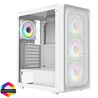 CiT Orion White ATX Gaming Case with Mesh Front and Tempered Glass Side 6-Port PWM Hub and 4 x CiT Tornado Dual-Ring Infinity Fans