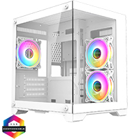 CiT Overseer White MATX Gaming Cube with Tempered Glass Front and Side Panels with 3 x CiT Tornado Dual-Ring Infinity Fans