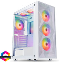 CiT Phantom XL White E-ATX Gaming Case with Crinkled Metal Mesh Front Tinted Tempered Glass Side 6 x Inner-Ring ARGB Fans 6-Port Hub