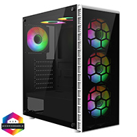 CiT Raider White ATX Gaming Case with Tempered Glass Panels with 70 Percent Tint with 6 x Inner-Ring Infinity Fans and 6-Port Hub