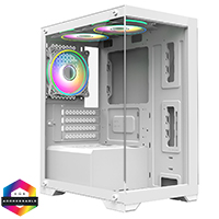 CiT Range White MATX Gaming Case with Tempered Glass Front and Side Panels with 3 x CiT Tornado Dual-Ring Infinity Fans
