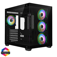 CiT Vision Black ATX Gaming Cube with Tempered Glass Front and Side Panels with 4 x CiT Tornado Dual-Ring Infinity Fans