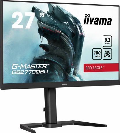 iiyama G-Master GB2770QSU-B6 Red Eagle 27 Inch Gaming Monitor, Black, WQHD, IPS, 180Hz, 0.2ms, FreeSync, HDMI, Display Port, USB Hub, Speakers, Int PSU, Height Adjustable, Pivot, VESA