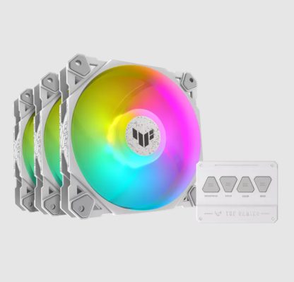 Asus TUF Gaming TF120 ARGB 120mm PWM Case Fans (3 Pack), Fluid Dynamic Bearing, Double-layer LED Array, Up to 1900 RPM, ARGB Hub included, White Edition