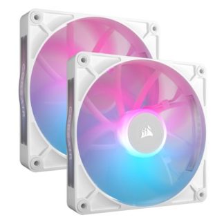 Corsair iCUE LINK RX140 RGB 140mm PWM Case Fans (2 Pack), 8 ARGB LEDs, Magnetic Dome Bearing, 1700 RPM, iCUE LINK Hub Included, White