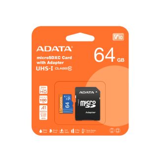 ADATA 64GB Premier MicroSDXC Card with SD Adapter, UHS-I Class 10, A1 App Performance, 85MB/s