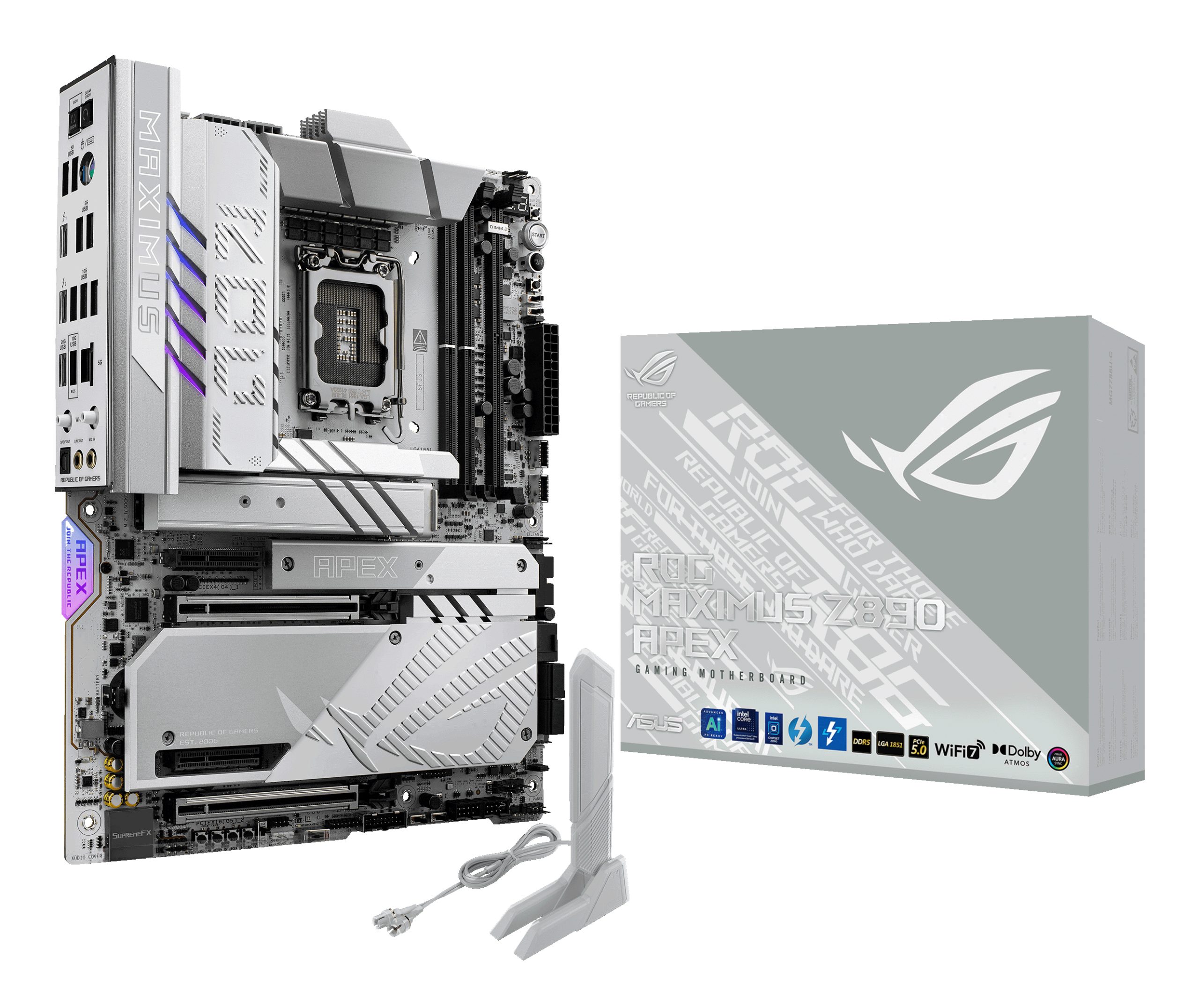 Asus ROG MAXIMUS Z890 APEX, Intel Z890, 1851, ATX, 2 DDR5, 2 TB4, Wi-Fi 7, 5G LAN, PD 60W, ROG DIMM.2 Card, RGB, 6x M.2