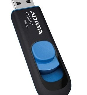 ADATA 64GB UV128 USB 3.0 Memory Pen, Retractable, Capless, Black & Blue