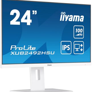 iiyama 24 Inch IPS Monitor XUB2492HSU-W6, Height Adjustable, Full HD, 100Hz, 0.4ms, FreeSync, HDMI, Display Port, USB Hub, White