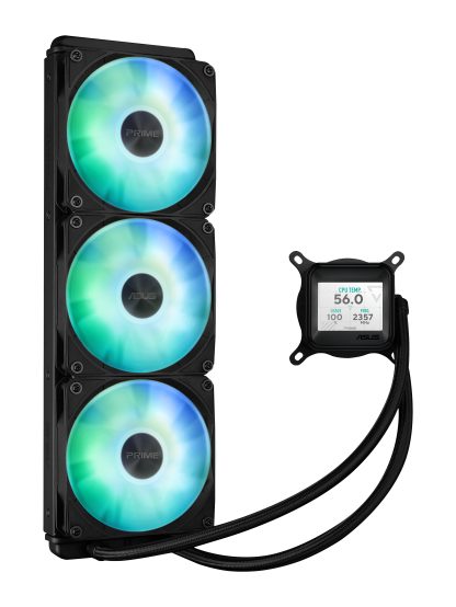 Asus PRIME LC 360 ARGB LCD Liquid CPU Cooler, 360mm, Daisy-Chainable ARGB Fans, LCD Display w/ CPU & GPU Monitoring, Black