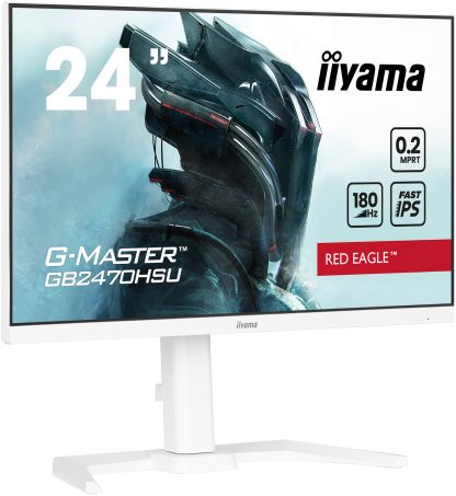 iiyama G-MASTER GB2470HSU-W6 Red Eagle 23.8 inch IPS Monitor, Full HD, 0.2ms, HDMI, DisplayPort, USB Hub, Freesync, 180Hz, Speakers, Internal PSU, Height Adjustable, Pivot, VESA, White