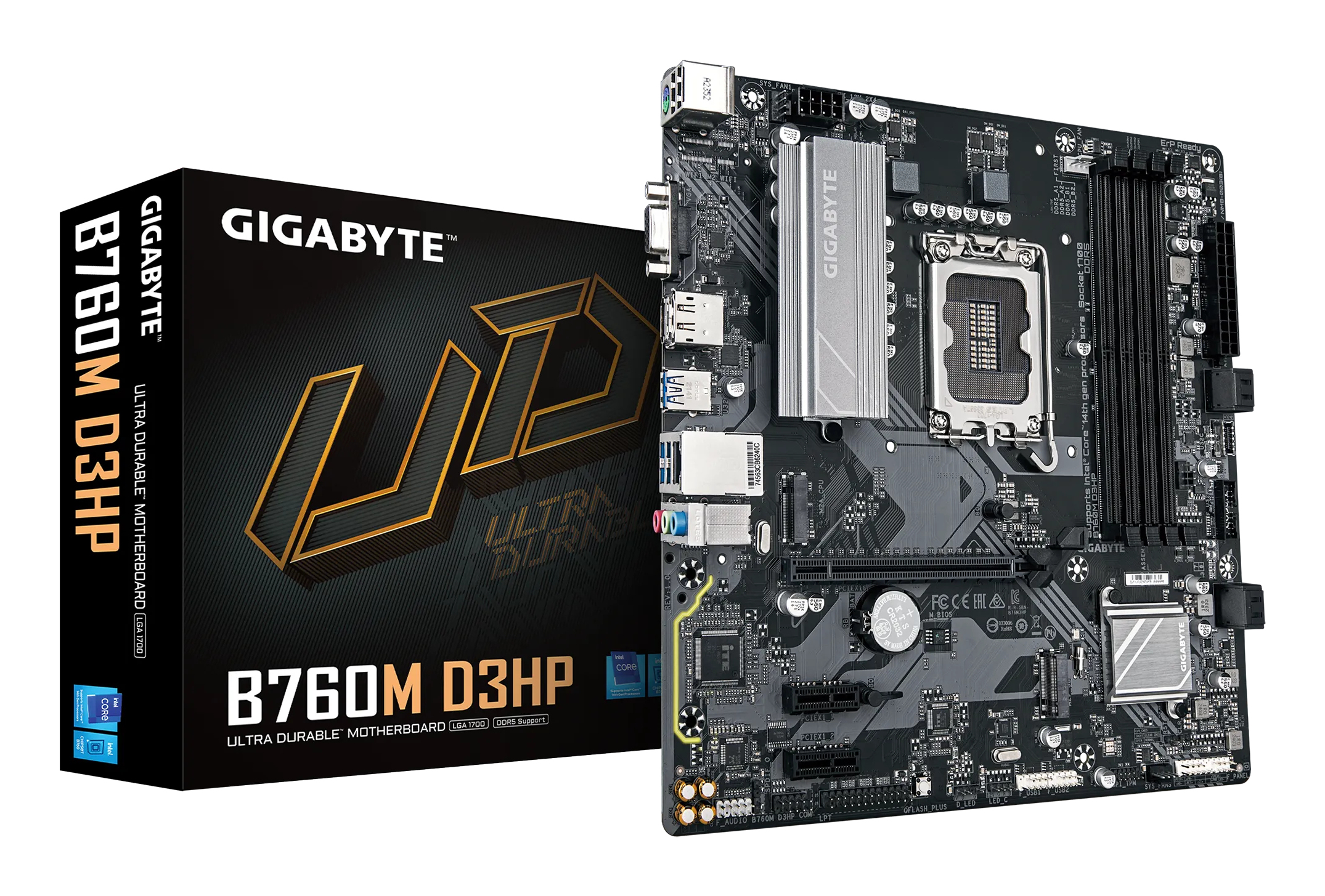 GIGABYTE B760M D3HP Motherboard - Intel Core 14th Gen CPUs, 4+1+1 Phases VRM, up to 5600MHz DDR5, 2xPCIe 4.0 M.2, GbE LAN, USB 3.2 Gen 1