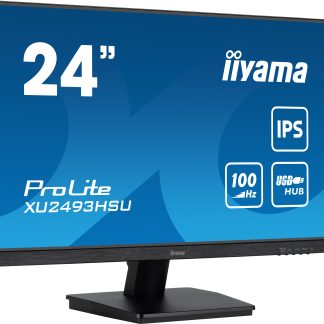 iiyama ProLite XU2493HSU-B7 IPS Monitor - 24 Inch, 1920x1080 Full HD (1080p) @ 100 Hz, 250 cd/m, 1ms, USB-Hub, HDMI, DisplayPort, speakers, VESA, Matte Black