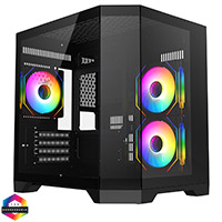 CiT DS240 Black ATX Gaming Case With Dual Chamber Panoramic Tempered Glass With 3 x CiT Pro Storm 120mm Fans and 6 Port PWM Hub
