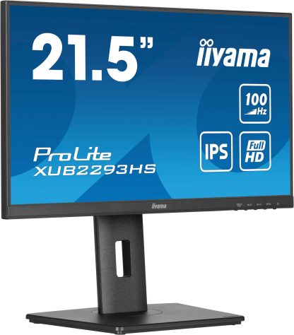 iiyama PROLITE XUB2293HS-B6 22 inch IPS Monitor, Full HD, 1ms, HDMI, DisplayPort, Freesync, 100Hz, Speakers, Black, Internal PSU, Height Adjust, Pivot, ACR, VESA