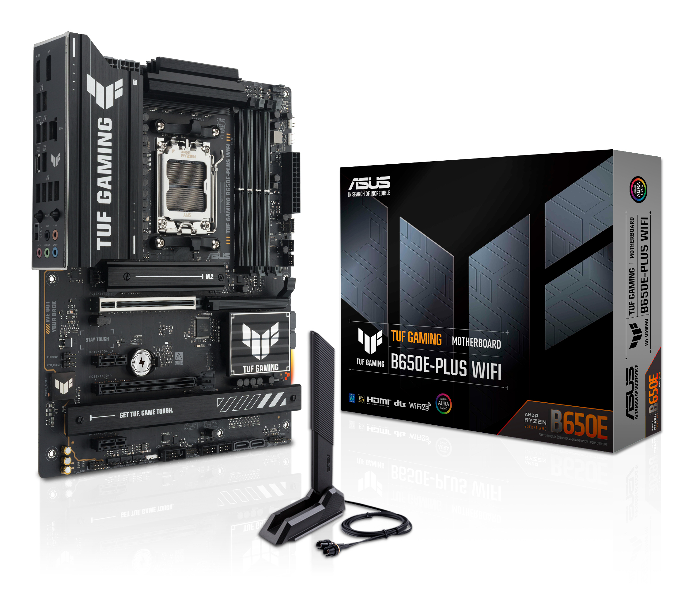 Asus TUF GAMING B650E-PLUS WIFI, AMD B650, AM5, ATX, 4 DDR5, HDMI, DP, Wi-Fi 6E, 2.5G LAN, PCIe5, RGB, 3x M.2