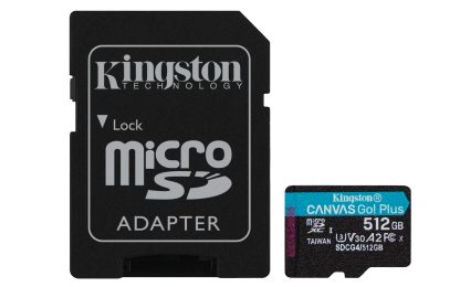Kingston 512GB Canvas Go! Plus Gen4 MicroSDXC Card with SD Adapter, UHS-I Class 10, U3, A2 App Performance, 200MB/s
