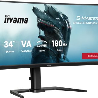 iiyama G-Master Red Eagle Curved Gaming Monitor, GCB3484WQSU-B1, 34 Inch, Black, 3440 x 1440, 0.4ms, 180hz, FreeSync, HDMI, Display Port, USB-Hub, Height Adjustable, Swivel, VESA