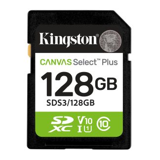 Kingston Canvas Select Plus  SDS3/128GB V30 128GB SD Class 10 UHS-I U3 Flash Card